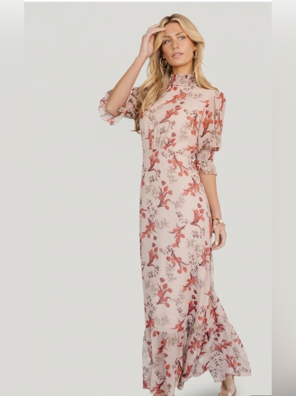 Baltic Born Marie Mock Neck Maxi Dress Blush Floral Size Large Wedding Guest